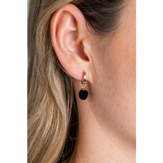 ZINZI GOLD ZGCH144Z ZINZI GOLD 14krt geelgouden creoolhangers, zwarte facet bol, 8 mm