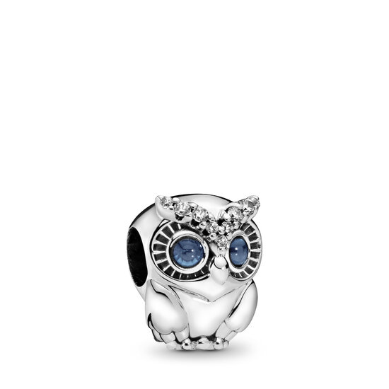 Pandora PANDORA 798397NBCB Owl silver charm with bright cobalt blue crystal and zirconia