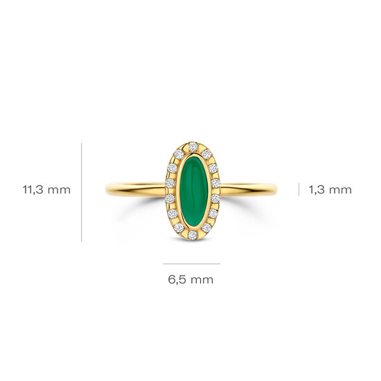 Blush BLUSH 1266YGA 14krt geelgouden ovale ring met groene steen rondom zirconia