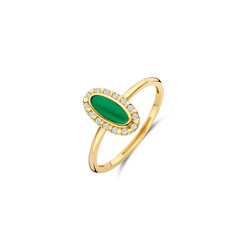 BLUSH 1266YGA 14krt geelgouden ovale ring met groene steen rondom zirconia