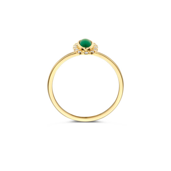 Blush BLUSH 1266YGA 14krt geelgouden ovale ring met groene steen rondom zirconia