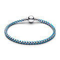 Pandora PANDORA 593816C01 Braided sterling silver box chain bracelet with turquoise textile cord