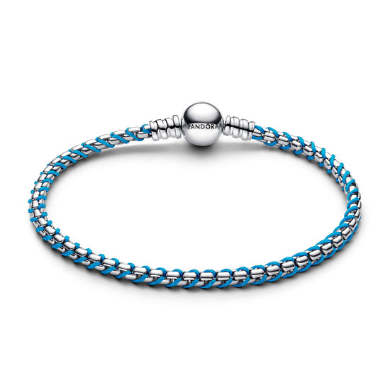 Pandora PANDORA 593816C01 Braided sterling silver box chain bracelet with turquoise textile cord