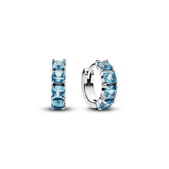 Pandora PANDORA 293851C01 Sterling silver hoop earrings with aquamarine blue crystal