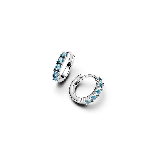 Pandora PANDORA 293849C01 Sterling silver huggie earrings with aquamarine blue crystal