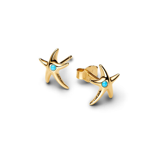Pandora PANDORA SHINE 263820C01 Starfish 14k gold-plated stud earrings with capri blue crystal