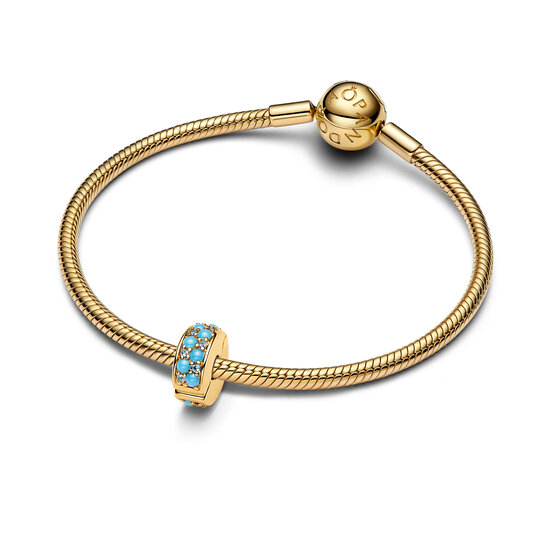 Pandora PANDORA SHINE 763902C01 14k gold-plated clip with icy bleu and capri blue crystal and silicone grip