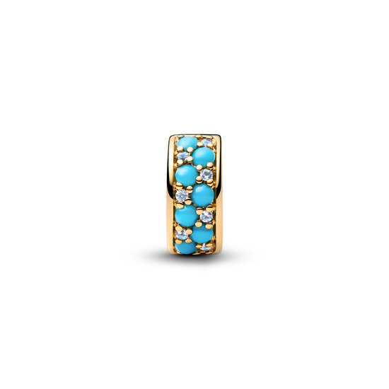 Pandora PANDORA SHINE 763902C01 14k gold-plated clip with icy bleu and capri blue crystal and silicone grip