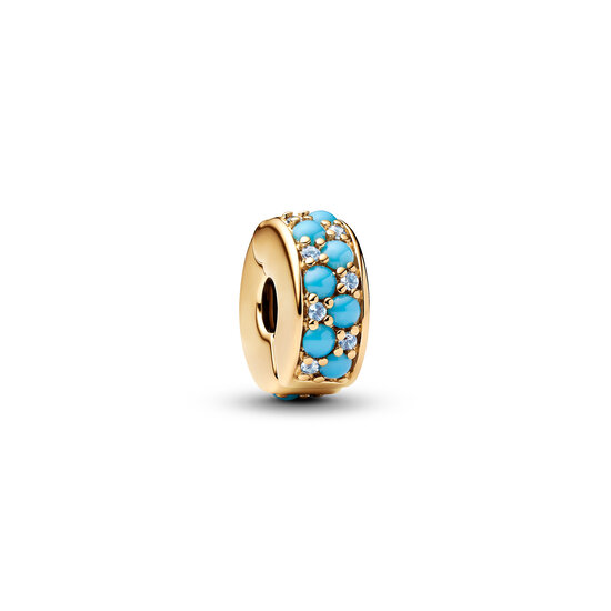 Pandora PANDORA SHINE 763902C01 14k gold-plated clip with icy bleu and capri blue crystal and silicone grip