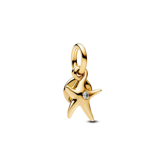 Pandora PANDORA SHINE 763892C01 Starfish 14k gold-plated double dangle with clear cubic zirconia