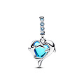 Pandora PANDORA 793924C01 Dolphins sterling silver dangle with aqua blue Murano glass and icy blue crystal