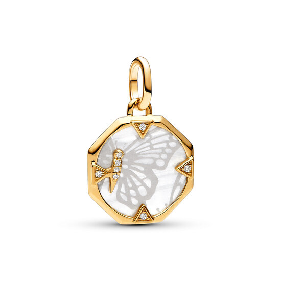 Pandora PANDORA 763366C01 Butterfly 14k gold-plated medaillon with zirconia and white bioresin man-made mother of pearl