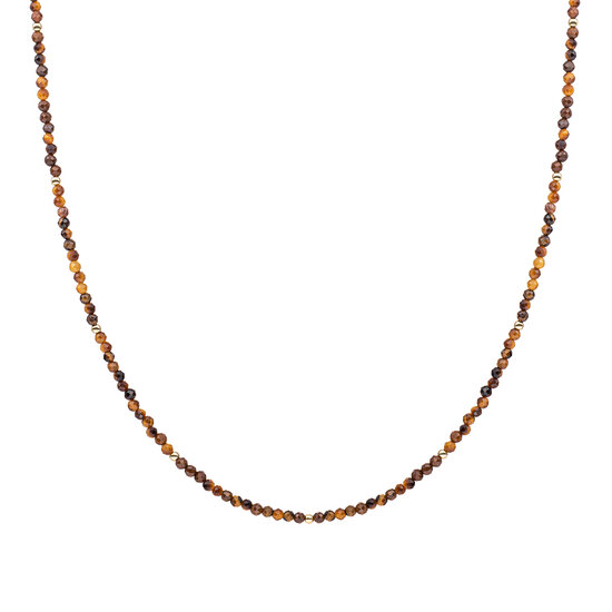 Sparkling Jewels Sparkling Jewels NLK04G-G09 Beaded Necklace - 2 mm Tiger Eye Gold - 42-44 cm