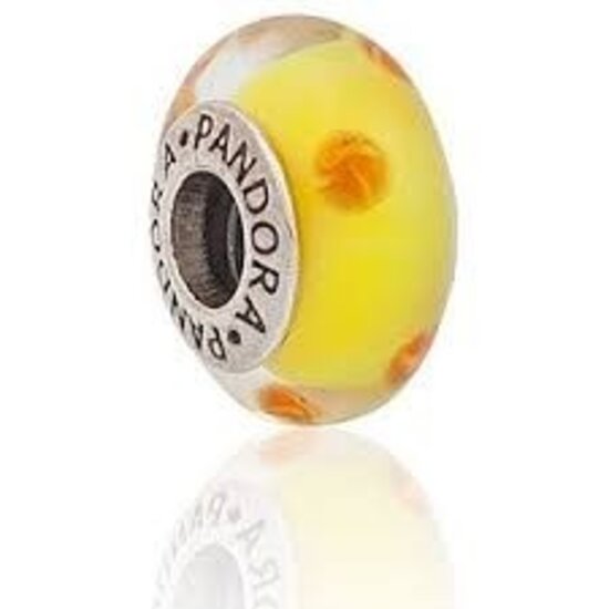 Pandora PRE-OWNED PANDORA 790623 glasbedel geel met oranje stippen
