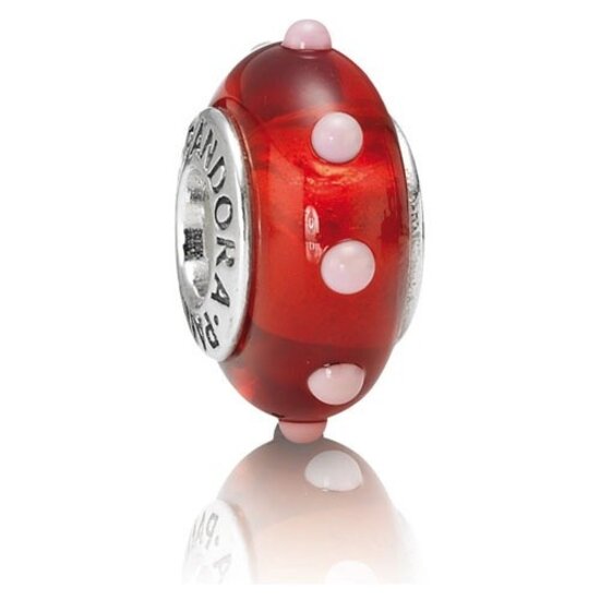 Pandora PRE-OWNED PANDORA 790633 glasbedel rood met roze stippen
