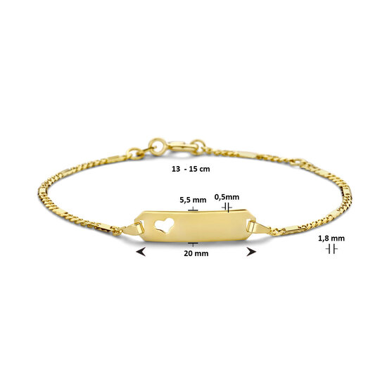 Collectie Milikan Collectie Milikan 14k geelgouden plaatarmbandje, hartje, lengte 13-15cm
