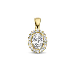 Collectie Milikan 14 karaat geelgouden hanger ovaal halo 10mm hoog