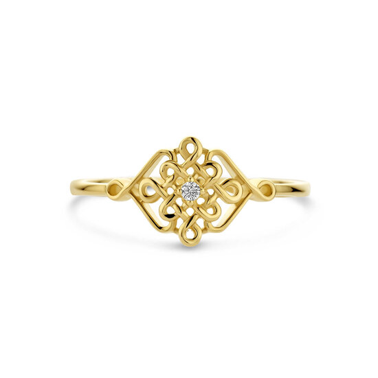 Collectie Milikan Collectie Milikan 14 karaat geelgouden ring fantasie met zirconia maat 16.5