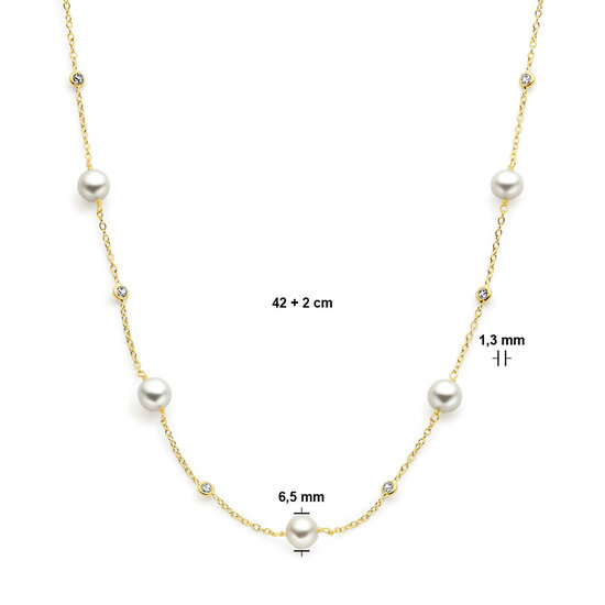 Collectie Milikan Collectie Milikan 14 karaat geelgouden collier met parel/zirconia 42-44 cm lang