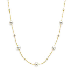 Collectie Milikan 14 karaat geelgouden collier met parel/zirconia 42-44 cm lang