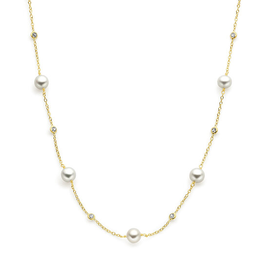 Collectie Milikan Collectie Milikan 14 karaat geelgouden collier met parel/zirconia 42-44 cm lang