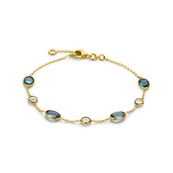 Collectie Milikan 14 karaat geelgouden armband met 7x blauw topaas lang 17-19cm