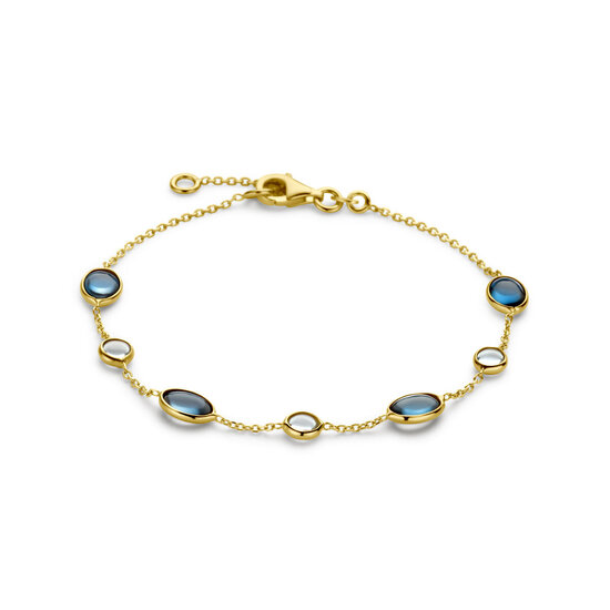 Collectie Milikan Collectie Milikan 14 karaat geelgouden armband met 7x blauw topaas lang 17-19cm