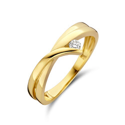 Collectie Milikan 14 karaat geelgouden ring fantasie met diamant, maat 17