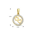 Collectie Milikan Collectie Milikan 14 karaat geelgouden hanger rond/zirconia met 2 hartjes