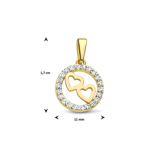 Collectie Milikan Collectie Milikan 14 karaat geelgouden hanger rond/zirconia met 2 hartjes