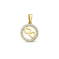 Collectie Milikan Collectie Milikan 14 karaat geelgouden hanger rond/zirconia met 2 hartjes