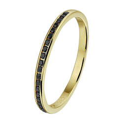 Collectie Milikan 14 karaat geelgouden aanschuifring 2 mm breed zwarte zirconia, maat 18