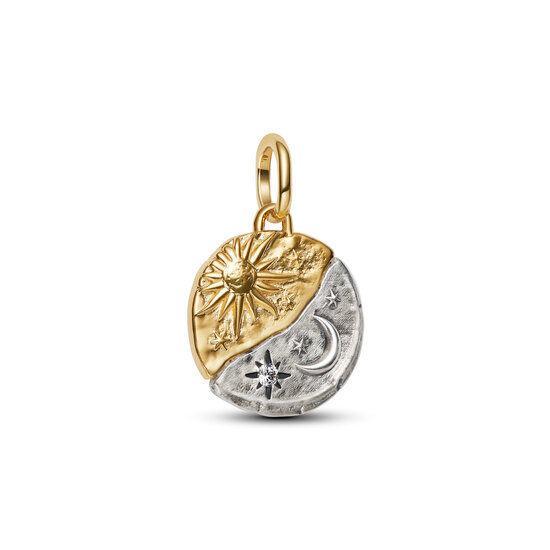 Pandora PANDORA 763977C01 Sun and moon sterling silver and 14k gold-plated medallion with clear cubic zirconia