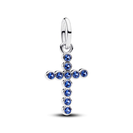 Pandora PANDORA 794063C01 Cross sterling silver dangle with stellar blue crystal