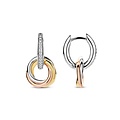 Ti Sento Milano TI SENTO MILANO 7857ZT Zilver gerhodineerde ovale klapcreolen met zirconia's en tri-color hangers, 3 ringen in elkaar