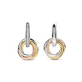 Ti Sento Milano TI SENTO MILANO 7857ZT Zilver gerhodineerde ovale klapcreolen met zirconia's en tri-color hangers, 3 ringen in elkaar