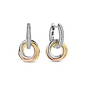 Ti Sento Milano TI SENTO MILANO 7857ZT Zilver gerhodineerde ovale klapcreolen met zirconia's en tri-color hangers, 3 ringen in elkaar