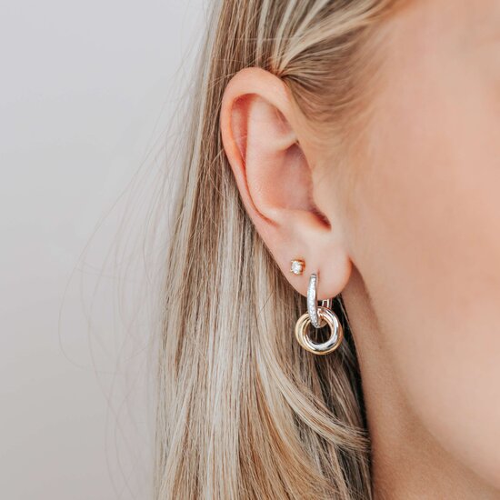 Ti Sento Milano TI SENTO MILANO 7857ZT Zilver gerhodineerde ovale klapcreolen met zirconia's en tri-color hangers, 3 ringen in elkaar