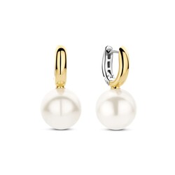 TI SENTO MILANO 78044YP Zilver vergulde ovale klapcreolen met vaste hanger, witte parel