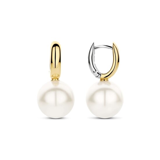 Ti Sento Milano TI SENTO MILANO 78044YP Zilver vergulde ovale klapcreolen met vaste hanger, witte parel 10 mm