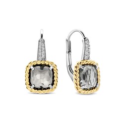 TI SENTO MILANO 78042GG Zilver gerhodineerde oorhaken met sluiting, grijze vierkante zirconia