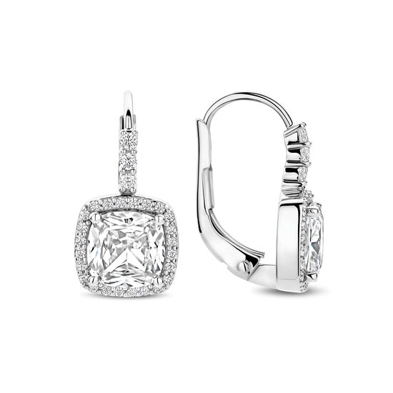 Ti Sento Milano TI SENTO MILANO 78031ZI Zilver gerhodineerde oorhaken met sluiting, vierkante zirconia in rand zirconia's