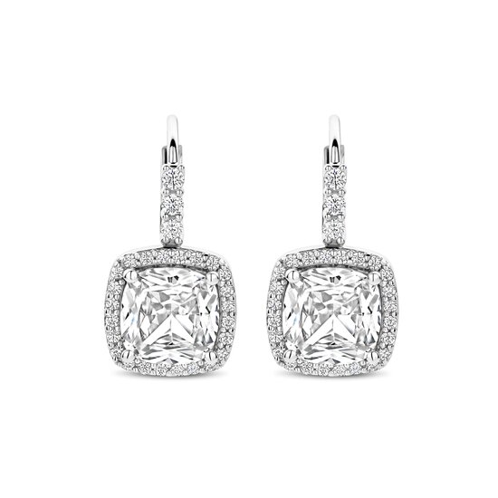 Ti Sento Milano TI SENTO MILANO 78031ZI Zilver gerhodineerde oorhaken met sluiting, vierkante zirconia in rand zirconia's