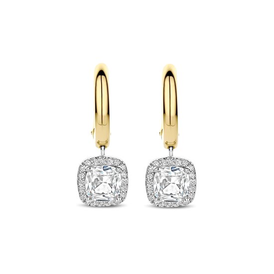 Ti Sento Milano TI SENTO MILANO 78030ZY Zilver vergulde ovale klapcreolen, met vast hanger vierkante zirconia in rand zirconia's