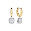 Ti Sento Milano TI SENTO MILANO 78030ZY Zilver vergulde ovale klapcreolen, met vast hanger vierkante zirconia in rand zirconia's