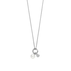 TI SENTO MILANO 34113PW/42 Zilver gerhodineerd collier met ronde cliphanger pavé zirconia's, incl hangertjes