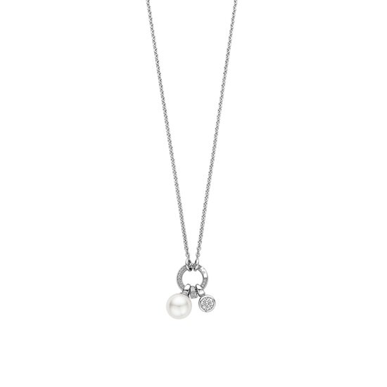 Ti Sento Milano TI SENTO MILANO 34113PW/42 Zilver gerhodineerd collier met ronde cliphanger pavé zirconia's, incl 3 hangertjes, parel en zirconia's