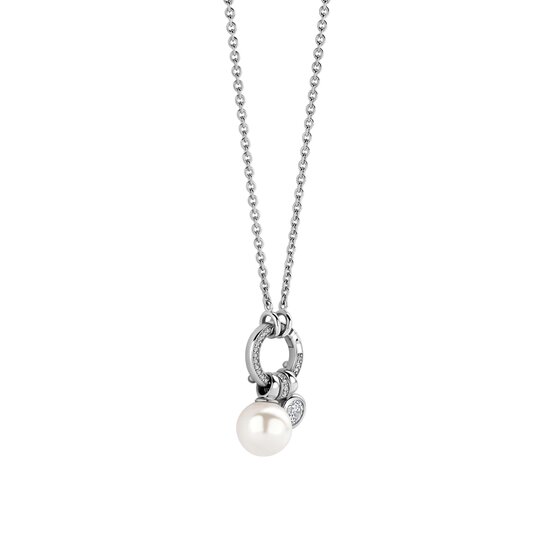 Ti Sento Milano TI SENTO MILANO 34113PW/42 Zilver gerhodineerd collier met ronde cliphanger pavé zirconia's, incl 3 hangertjes, parel en zirconia's