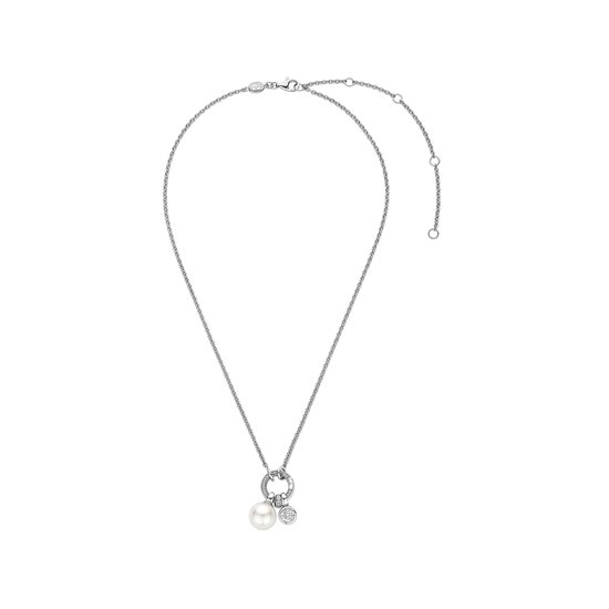 Ti Sento Milano TI SENTO MILANO 34113PW/42 Zilver gerhodineerd collier met ronde cliphanger pavé zirconia's, incl 3 hangertjes, parel en zirconia's