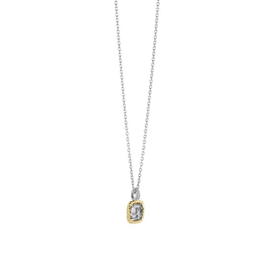 Ti Sento Milano TI SENTO MILANO 34111GG/42 Zilver gerhodineerd collier met hangertje, grijze vierkante zirconia 8 mm in vergulde gedraaide rand, oog pavé zirconia's
